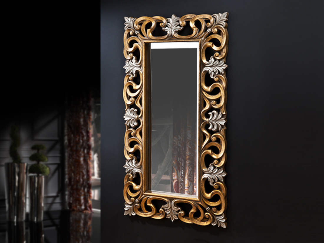 Espejo de pared dorado y plateado. Decoración e interiorismo Lucama