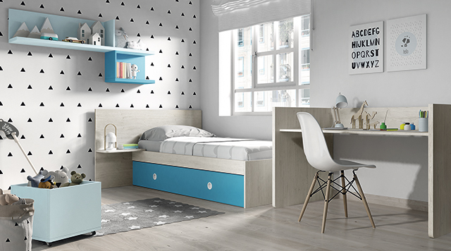 Dormitorio infantil Ros Mini Nano: Cama urban celeste dark gris