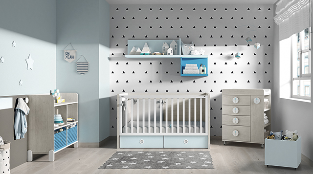 Dormitorio infantil Ros Mini Nano: Cuna urban celeste dark gris